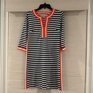 Gretchen Scott Navy Blue, White, and Orange Striped Dress